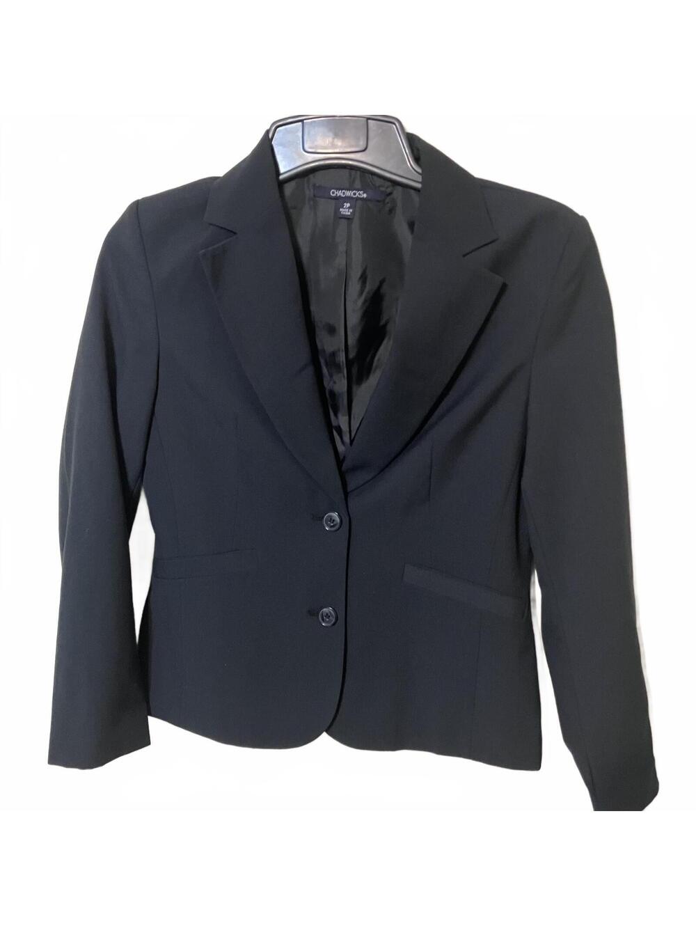 Chadwicks Women's Preppy Black Double Button Career Office Wear Blazer Size 2P